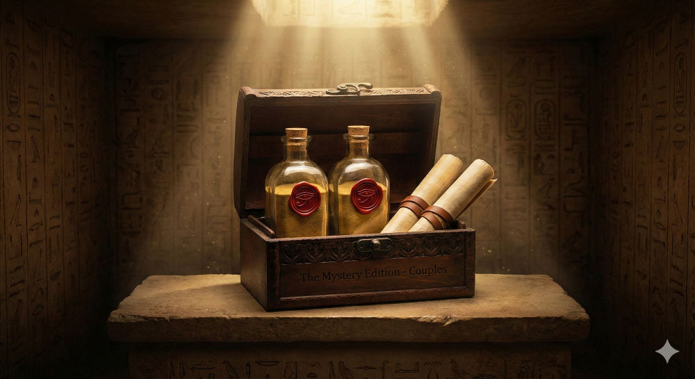 The Mystery Edition Chest - Black wooden mystery box containing sacred enigma hunt experience and hidden secrets couple