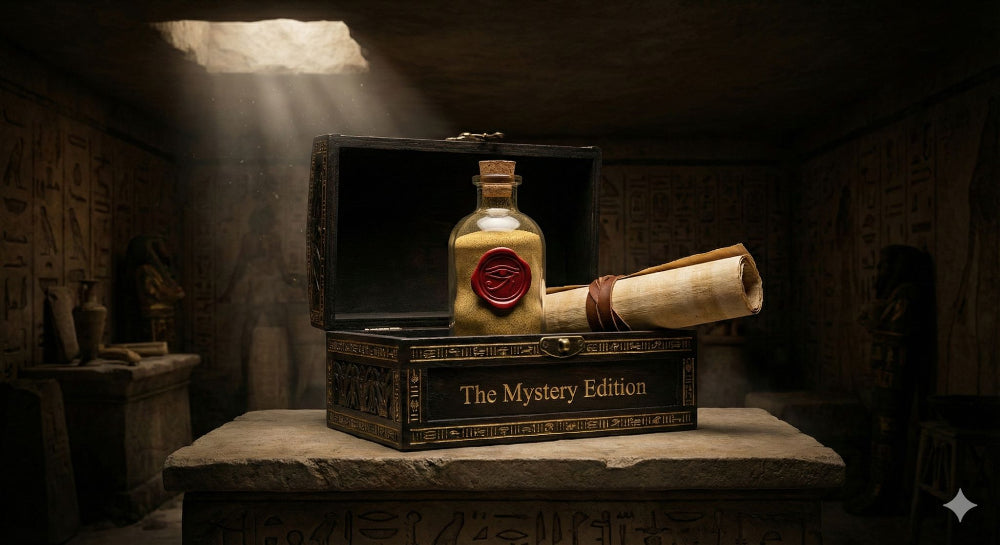 The Mystery Edition Chest - Black wooden mystery box containing sacred enigma hunt experience and hidden secrets